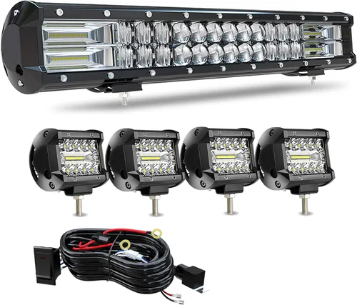 Vista 12 de DOT 5D 12 Pulgadas 72W Barra de Luz LED + 4 Pulgadas 60W Cubo de Luz LED con Kit de Cableado Combo para Lámpara de Conducción Polaris Ranger Honda
