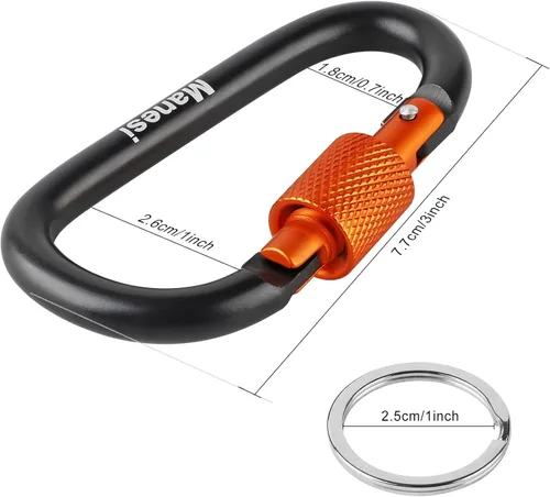 Vista 2 de Clips de mosquetón con puerta de tornillo, paquete de 10 mosquetones de aluminio de 3 pulgadas en forma de D, clip para llavero, hebilla de gancho