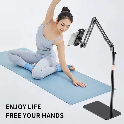 Vista 7 de Soporte de suelo para tableta, soporte elevado para teléfono con altura de ángulo ajustable de 360 grados, soporte de suelo universal compatible