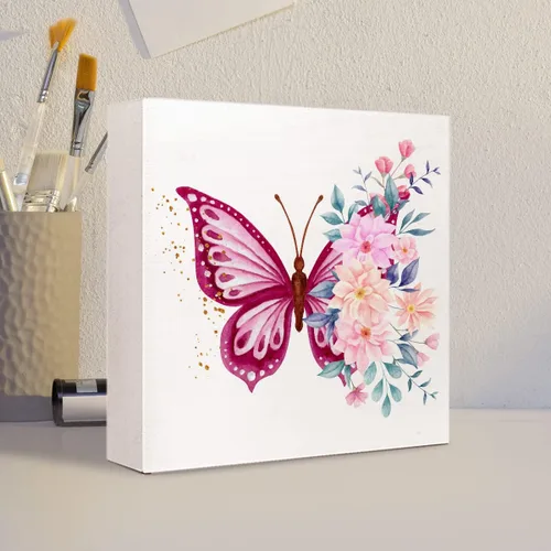 Vista 4 de Ruvoty Letrero de madera con diseño de mariposa floral rústica, decoración de mesa para el hogar y la oficina, dormitorio, sala de estar, cocina