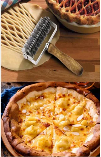 Vista 3 de Herramienta de acero inoxidable para hornear de acero inoxidable, soporte para cuchillos con mango de madera para pizza, galletas, pastelería