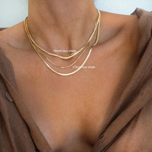 Vista 5 de Tewiky Collar de cadena de oro para mujer, chapado en oro de 14 quilates, collar de cadena de caja de ondas con cuentas finas, collar de oro