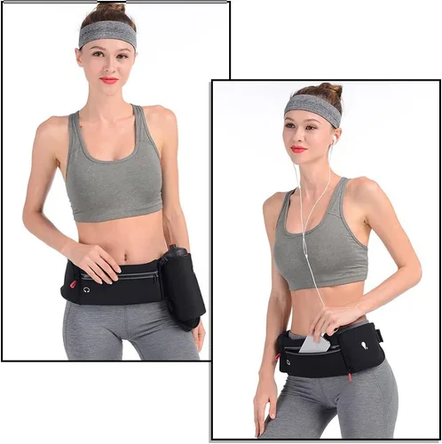 Vista 6 de Simptech Riñonera para correr con soporte plegable para botella de agua (botellas no incluidas), sin rebote de bolsillo grande, resistente al agua