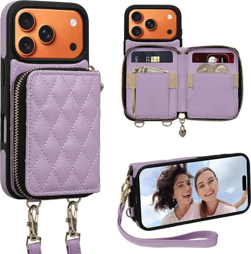 Vista 31 de Keallce Funda para iPhone 12 Pro/iPhone 12 de 6.1 pulgadas, cartera cruzada con cremallera para mujer, tarjetero con bloqueo RFID, funda de cuero