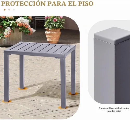 Vista 7 de Mesa auxiliar de aluminio para exteriores, mesa auxiliar pequeña para patio Negro