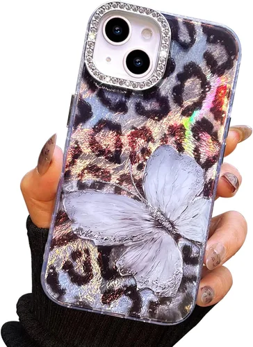 Vista 25 de I-MGAE-IN-AR - Funda diseñada para iPhone 12 y 12 Pro, diseño de mariposa plateada brillante, funda protectora de poliuretano termoplástico, suave