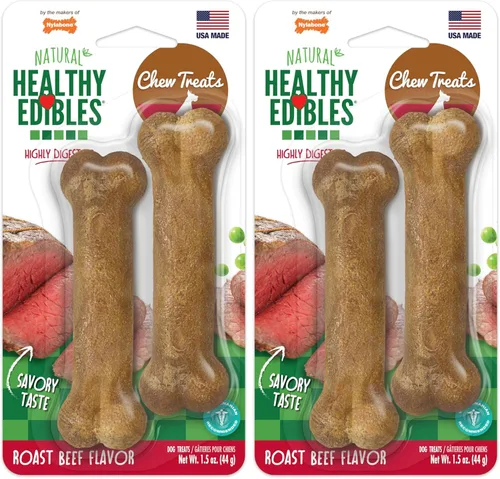 Vista 15 de Nylabone Healthy Edibles - Paquete variado de premios naturales de larga duración para perros pequeños, 34 unidades, sabores de carne asada y pollo