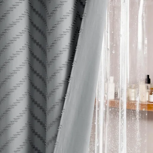 Vista 166 de Dynamene - Cortina de ducha de tela bohemia con rayas con chebrón en relieve, juego de cortina angosta para baño, media cortina impermeable