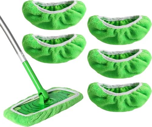 Vista 16 de Paquete de 5 almohadillas de microfibra reutilizables compatibles con trapeador Swiffer Sweeper, cubierta de trapeador plano húmedo y seco