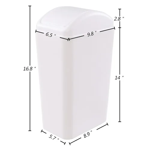 Vista 2 de Morcte Cubo de basura pequeño de plástico de 3.5 galones con tapa abatible, cubo de basura con tapa abatible, color blanco