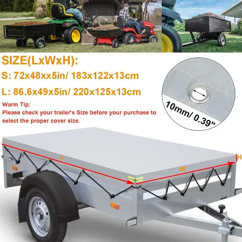 Vista 7 de Cubierta de remolque inclinado para tractor de césped, impermeable, carro de remolque de acero, a prueba de polvo, plegable, para caravana, Negro