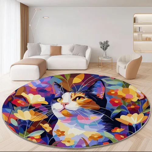 Vista 32 de Bath Mat Round Rug 2 ft, Boho Sun Line Mandala Washable Circular Rugs, Non Slip Absorbent Beige Circle Area Carpet for Kitchen Living Room Bedroom