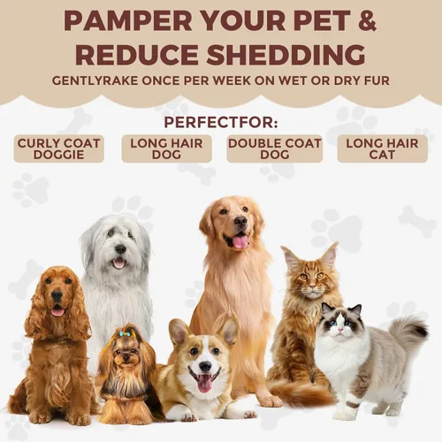 Vista 2 de Rastrillo de capa interior para perros, peine profesional para desenmascarar mascotas con mango de madera, cuchillas de acero inoxidable