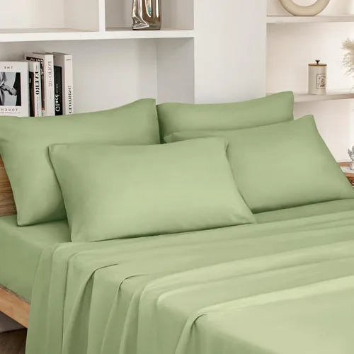 Vista 14 de HOMEIDEAS Sábanas de cama tamaño completo – Juego de 6 piezas (azul aguamarina) – Sábanas de ropa de cama de microfibra cepillada extra suave