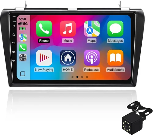 1+32G Android 13 Estéreo de Coche Doble DIN para Mazda 3 2004-2009 con Radio de Pantalla Táctil de 9 Pulgadas Integrado, Carplay Inalámbrico/Android