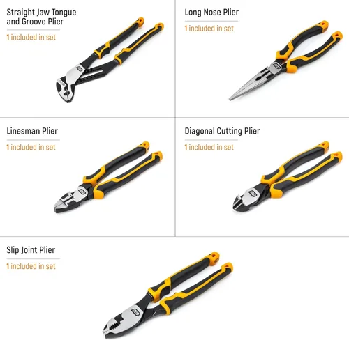 Vista 7 de GEARWRENCH Juego de 5 alicates PITBULL con agarre acolchado en bandeja de almacenamiento de espuma - GWMSPLR01