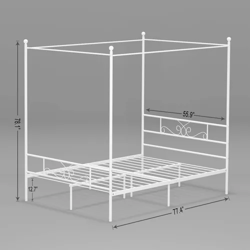 Vista 9 de Weehom Marco de metal con marco de cuatro pósteres, plataforma de soporte de colchón con cabecero, plataforma de estribo de cama, no necesita