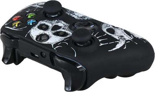 Vista 4 de 1 funda de silicona tallada con láser para Xbox One SX Controller (calaveras blancas) con empuñaduras exclusivas para el pulgar x 8