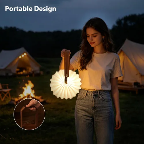 Vista 5 de Foldable Japanese Style Lantern, 1200mAh Rechargeable, 4-6H Runtime, 2-in-1 Handheld & Table Lamp, Soft Warm Light, Outdoor Camping Travel Gear