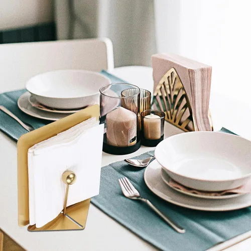 Vista 5 de Rustic Flat Napkin Holder Metal Tissue Paper Dispenser with Weighted Arm Large Gold Stainless Steel Napkin Storage Rack for Dining Room and Kitchen