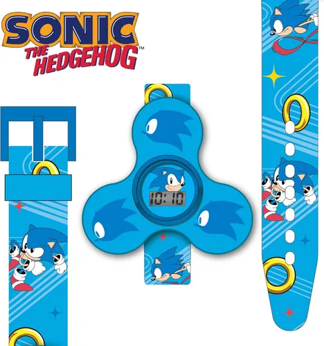 Vista 2 de Sonic The Hedgehog Kids Fidget Spinner Reloj LCD Divertido diseño giratorio, pantalla digital de tiempo, correa ajustable, giratorio desmontable