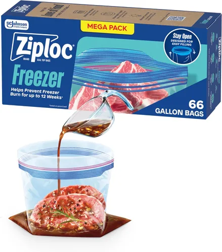 Vista 8 de Bolsas Ziploc de almacenamiento de alimentos para congelador de un galón, con fondo de pie, fáciles de llenar, 16 unidades (el empaque puede variar)