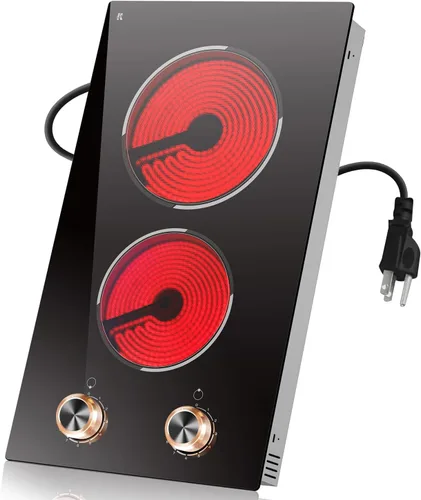 Estufa eléctrica de 2 quemadores, estufa eléctrica incorporada y encimera de 12 pulgadas | Ceramic Cook Top with Knob Control, 9 Power Levels