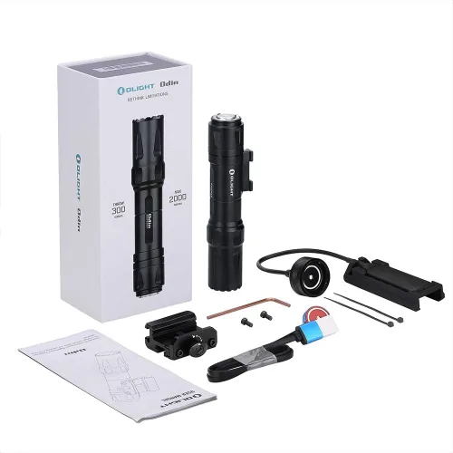 Vista 9 de OLIGHT Odin 2000 lúmenes linterna táctica recargable montada en riel Picatinny con interruptor de presión remoto, distancia del haz de 300 metros