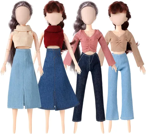 Vista 4 de Bencailor 8 piezas de ropa de muñeca de verano para muñecas de 11.8 pulgadas, accesorios de muñeca, suéteres, pantalones de mezclilla, ropa regular