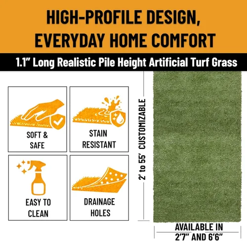 Vista 4 de Ottomanson Alfombra de Césped Artificial Falso de 6 pies 6 pulgadas x 24 pies - Césped Realista con Protección UV - Perforada para Fácil Drenaje
