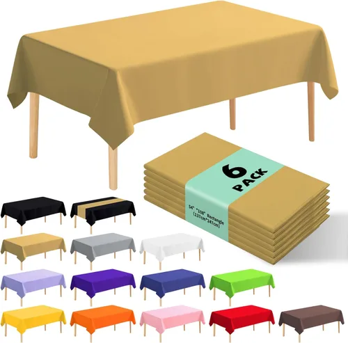Vista 34 de Paquete de 6 manteles de plástico desechables de alta calidad de 54 x 108 pulgadas, manteles desechables para mesas de 6 a 8 pies, interiores