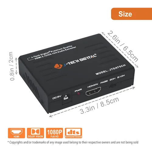 Vista 2 de J-Tech Digital Premium Quality 1080P HDMI a HDMI + Audio (SPDIF + RCA estéreo) Convertidor y extractor de audio (JTDAT5CH)