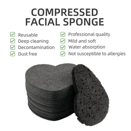Vista 6 de 100 unidades de esponjas faciales comprimidas en forma de corazón de celulosa natural para esteticistas, esponjas profesionales cosméticas de spa