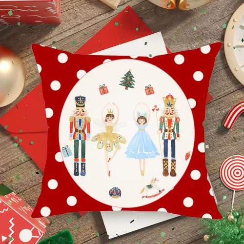 Vista 2 de MFGNEH Funda de almohada roja de 18 x 18 pulgadas, diseño de cascanueces de Navidad, decoración de invierno, vacaciones, decoración para sofá
