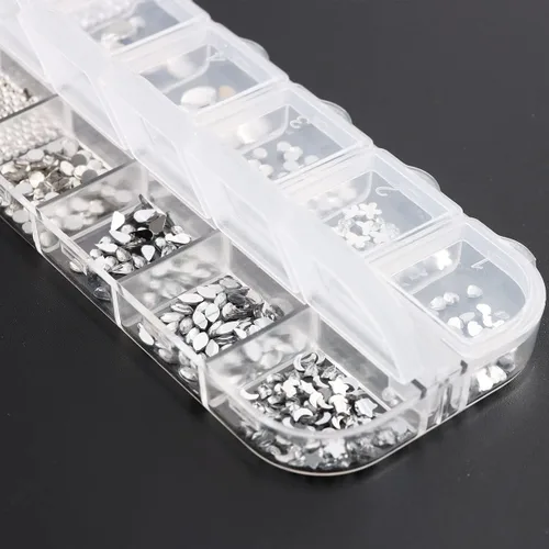 Vista 5 de Diamantes de imitación de cristal blanco para uñas, parte trasera plana, gemas de luna, estrella, corazón, perlas para decoración de uñas, múltiples