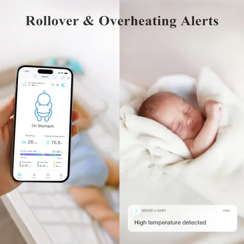 Vista 12 de Monitor de Bebé Sense-U Pro (Largo Alcance) – Rastrea Movimiento Respiratorio, Volteo y Temperatura en Cualquier Lugar para Mejor Sueño, Rastreador