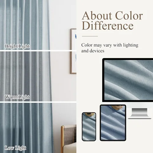 Vista 22 de Aersas Aqua Green Linen Curtains 84 Inches Long 2 Panels Set Back Tab Rod Pocket Living Room Curtain Farmhouse Rustic Light Filtering Hook Drapes