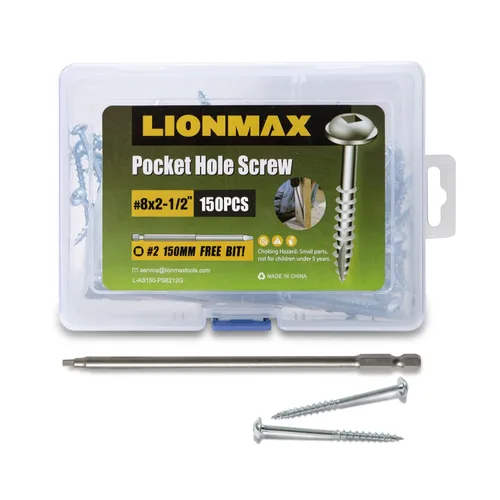 Vista 2 de LIONMAX Tornillos interiores para madera, tornillos de agujero de bolsillo #8 x 2-1/2 pulgadas, 150 unidades, tornillos cuadrados con roscas