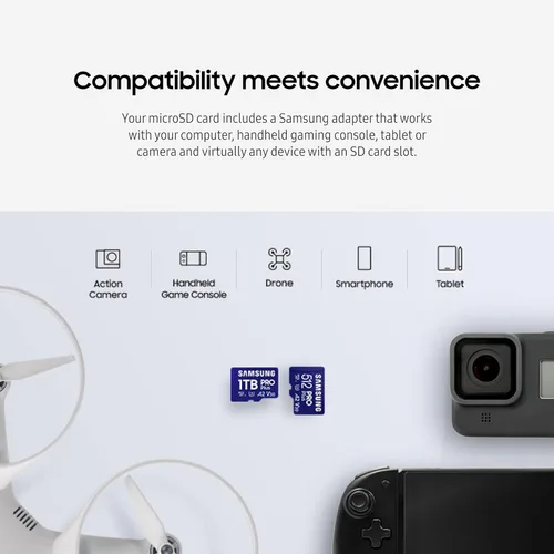 Vista 3 de Samsung PRO Plus tarjeta de memoria microSD + lector, 256 GB MicroSDXC, hasta 180 MB/s, Full HD y 4K UHD, UHS-I, C10, U3, V30, A2 para teléfonos