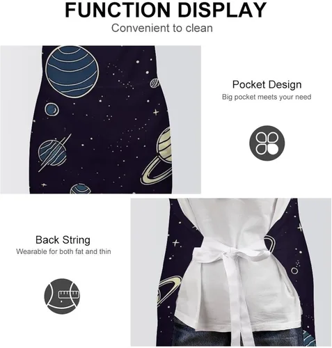 Vista 6 de Space Planet Pattern Aprons Waterproof Cooking Kitchen Apron Unisex Adjustable Bib Apron with Pocket Restaurant Chef Works Aprons for Waitress Waiter