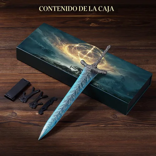 Vista 7 de RACEROCKET Elden Ring Espada de la Luna Oscura Gran espada de caballero recto Modelo de espada de metal de artes marciales de 11.8 pulgadas