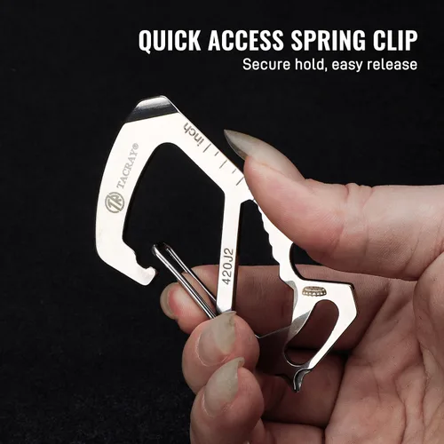 Vista 5 de TACRAY Compact EDC Keychain Clip, Small Carabiner Keychain Holder, Anti-Lost Quick Released Backpack Hook with Multitool as Bottle Opener and Flat