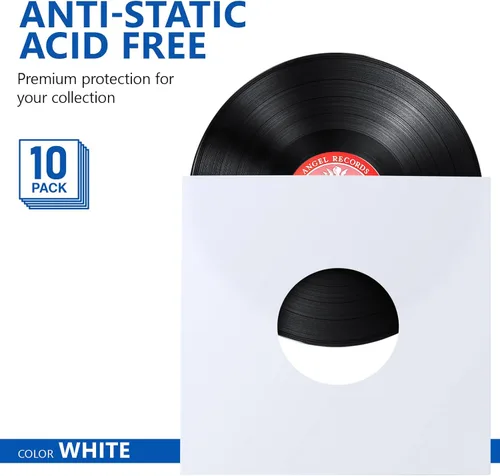 Vista 27 de Fundas de papel de estraza para discos de vinilo, 10 unidades, fundas de papel kraft para discos de vinilo LP, fundas de cartón con agujero central