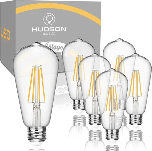 Vista 18 de Hudson Bulb Co. Bombillas LED Edison vintage, 6 W, base E26/E27, regulable equivalente a 60 W, luces blancas de luz diurna de 4000 K, estilo ST58