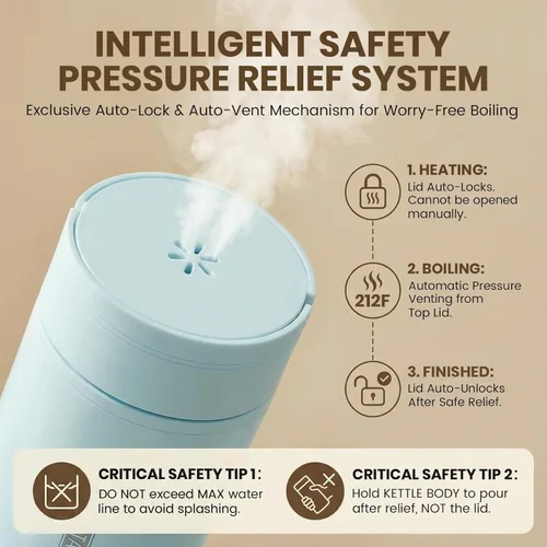 Vista 4 de Hervidor eléctrico portátil para viajes, pequeña tetera de agua caliente con control de temperatura NTC y apagado automático, acero inoxidable 316