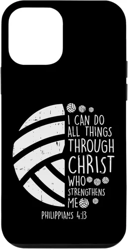 Vista 16 de Funda de regalo para iPhone 17 con versículo bíblico de Dios Jesús con texto en inglés "Volleyball i can do th