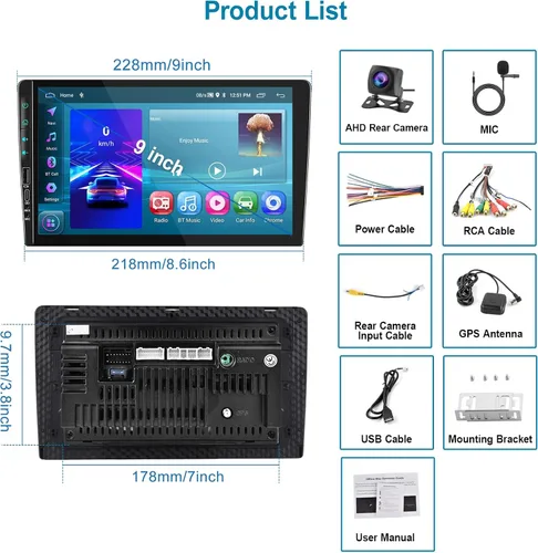Vista 7 de Estéreo para automóvil Android 11 2G + 32G con Carplay inalámbrico de 9 pulgadas, pantalla táctil inalámbrica Android Auto doble DIN, radio