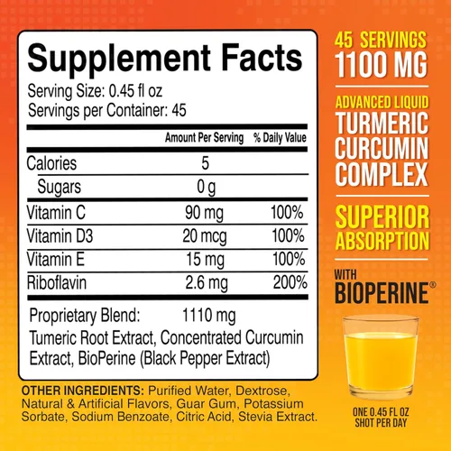 Vista 2 de Cúrcuma líquida avanzada, curcumina de alta absorción con pimienta negra y vitamina D3 para una máxima biodisponibilidad, articulaciones