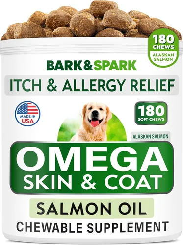Vista 16 de BARK&SPARK Omega 3 para perros - 180 golosinas de aceite de pescado para la muda de pelo de perros, masticables para alergias en la piel, alivio