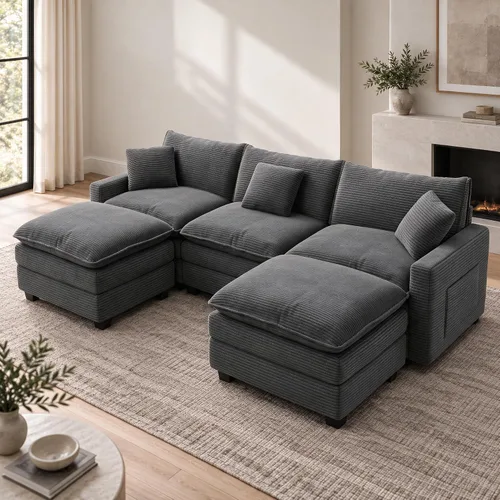 Vista 77 de Sofá seccional modular de 107", sofá de nube en forma de L con otomana Negro